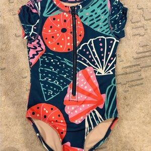 Tea Collection Navy One-Piece Swimsuit with Coral and Pink Shells